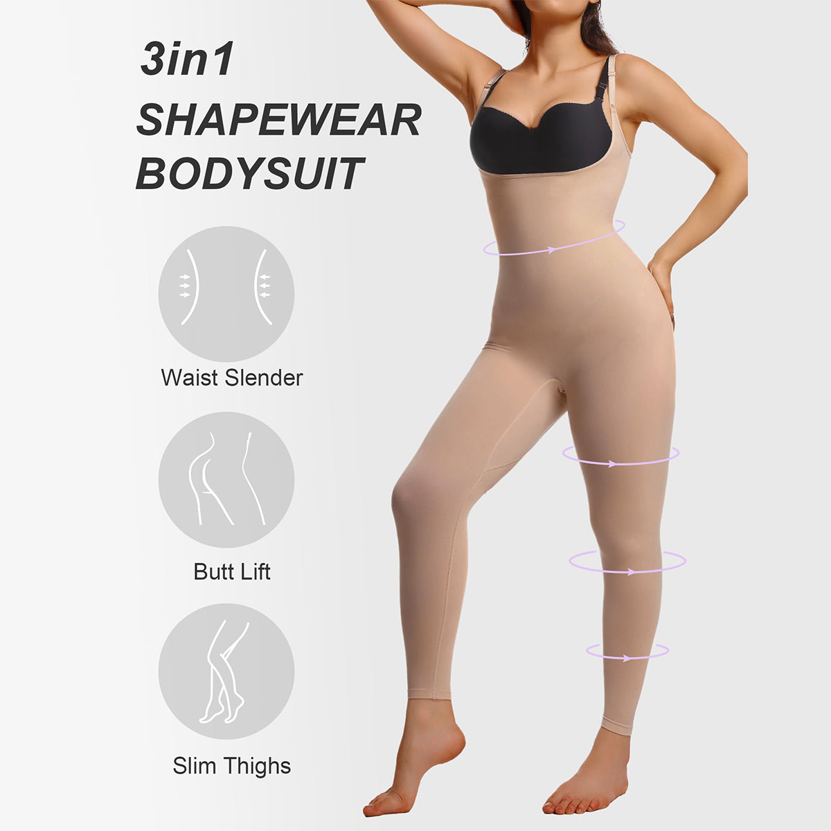 SHAPEDY 3-in-1 Seamless Open-Bust Tummy Control Legging Bodysuit