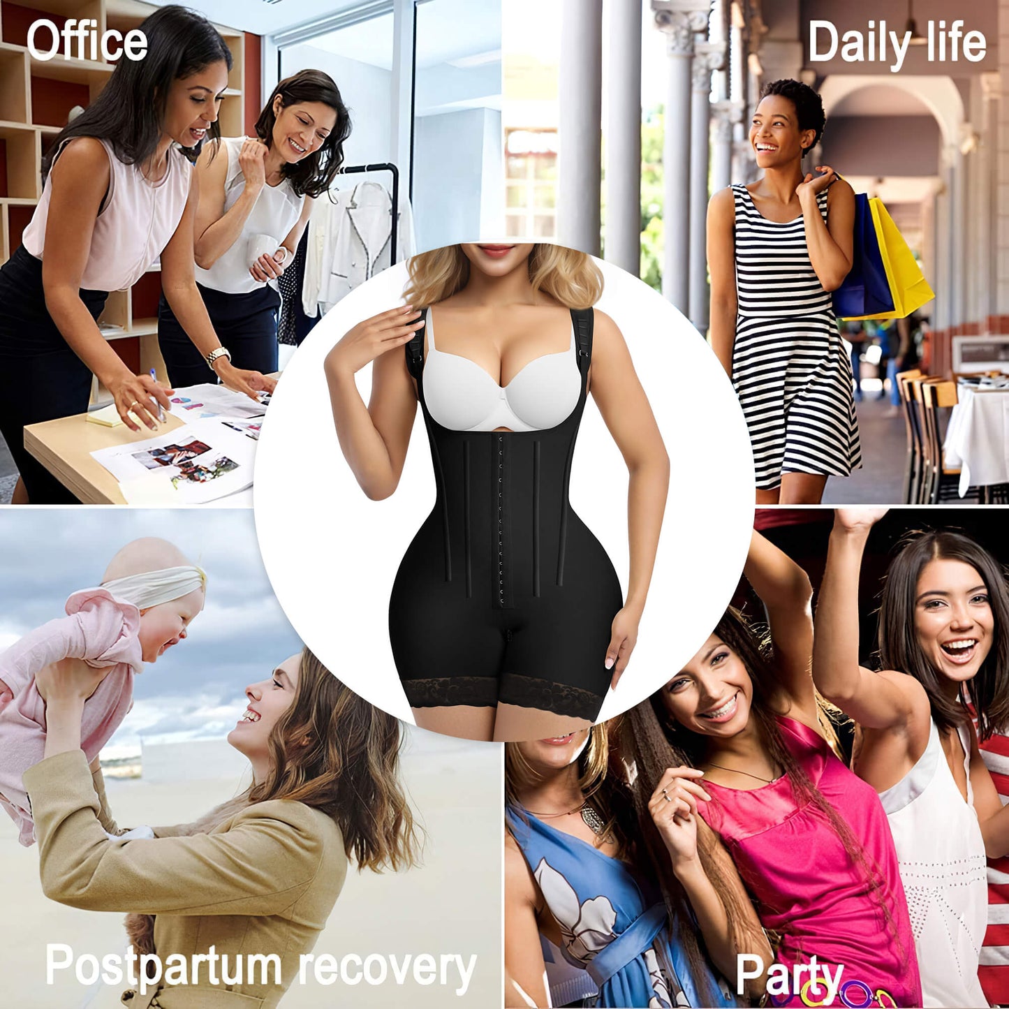 SHAPEDY 6-Steel-Bones Hooked Faja Tummy Control Bodysuit with Butt Lift