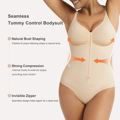 SHAPEDY Zip-Up Tummy Control Brief Bodysuit