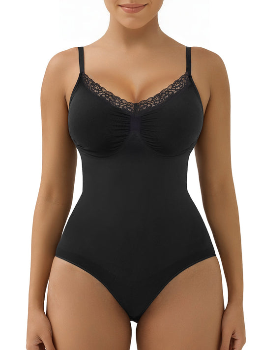 SHAPEDY Lace Seamless Adjustable Straps Tummy Control Brief Bodysuit