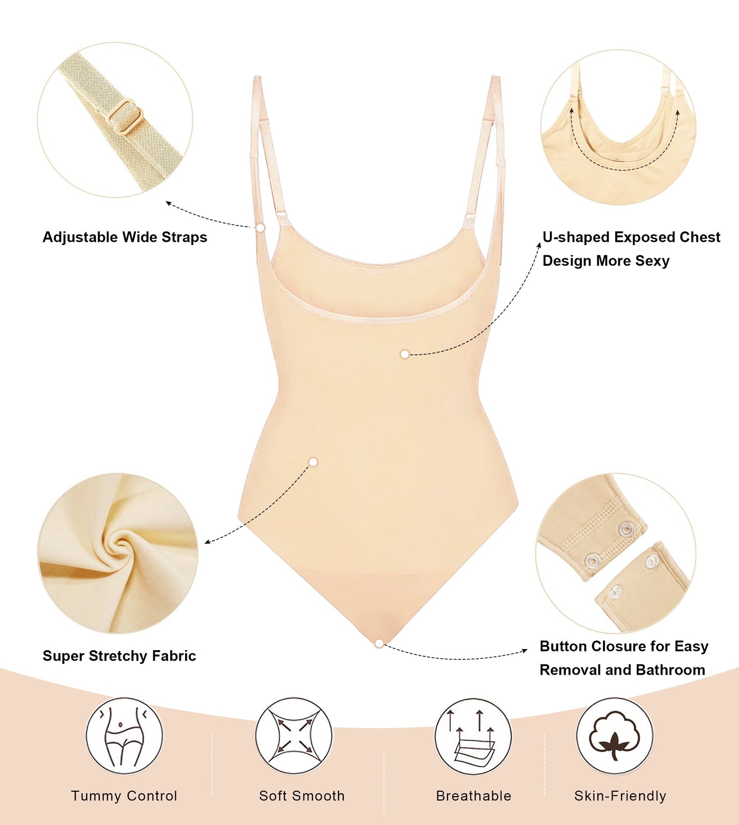 SHAPEDY Seamless Open-Bust Tummy Control Thong Bodysuit