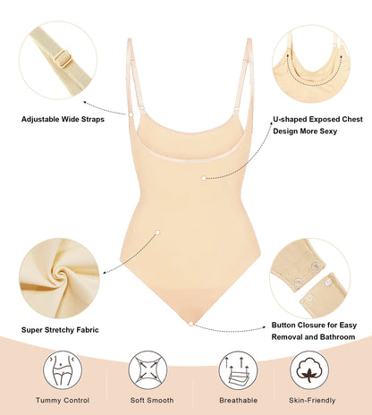 SHAPEDY Seamless Open-Bust Tummy Control Thong Bodysuit