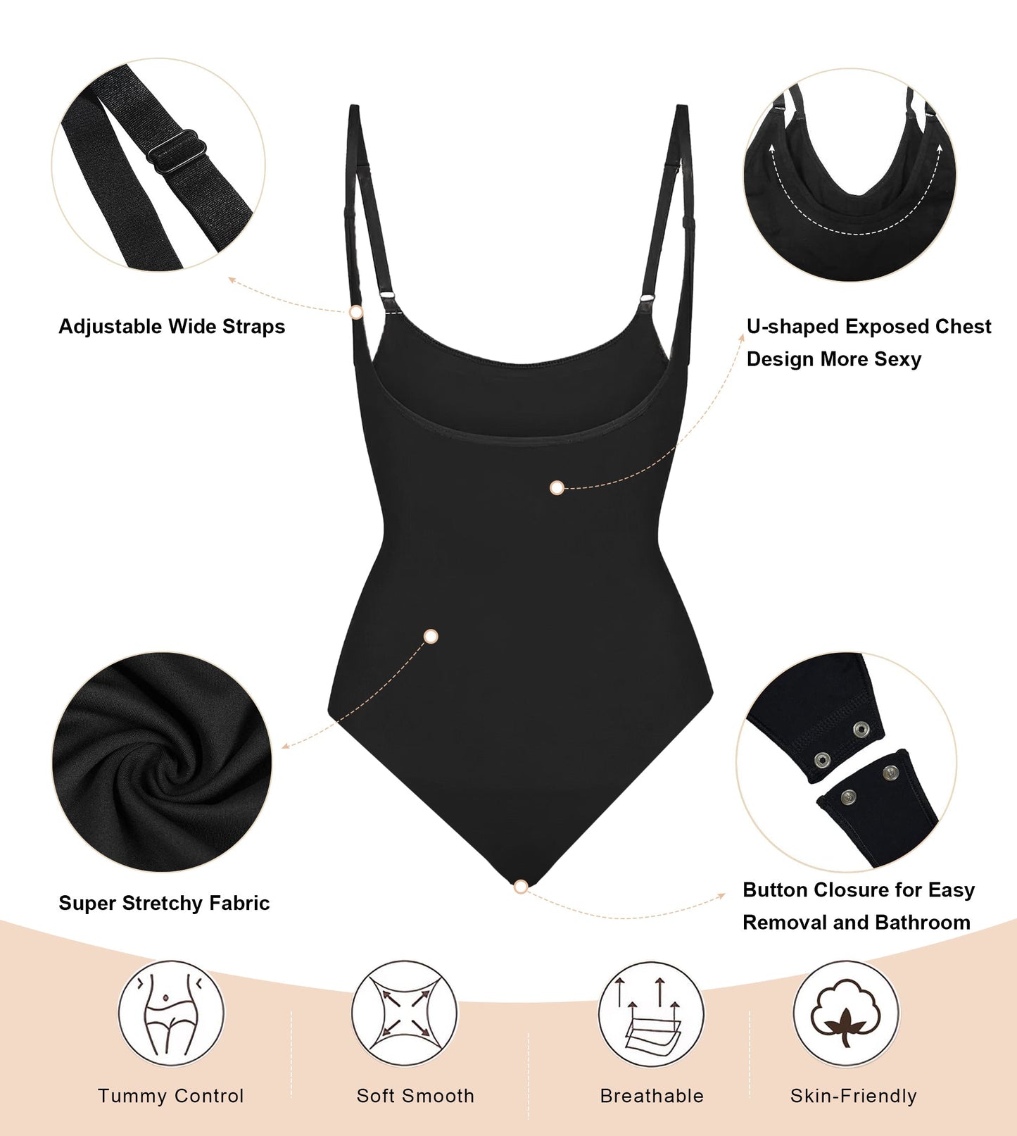SHAPEDY Seamless Open-Bust Tummy Control Thong Bodysuit