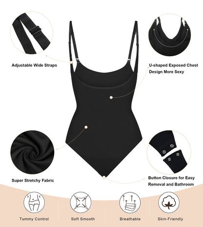 SHAPEDY Seamless Open-Bust Tummy Control Thong Bodysuit