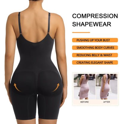 SHAPEDY Mid-Thigh Tummy Control Bodysuit with Removable Pads
