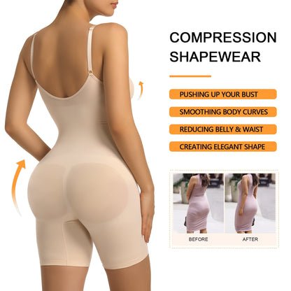 SHAPEDY Mid-Thigh Tummy Control Bodysuit with Removable Pads