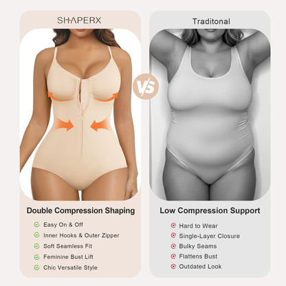 SHAPEDY Zip-Up Tummy Control Brief Bodysuit