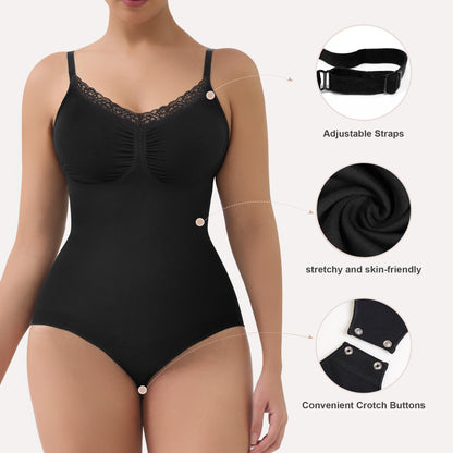 SHAPEDY Lace Seamless Adjustable Straps Tummy Control Brief Bodysuit