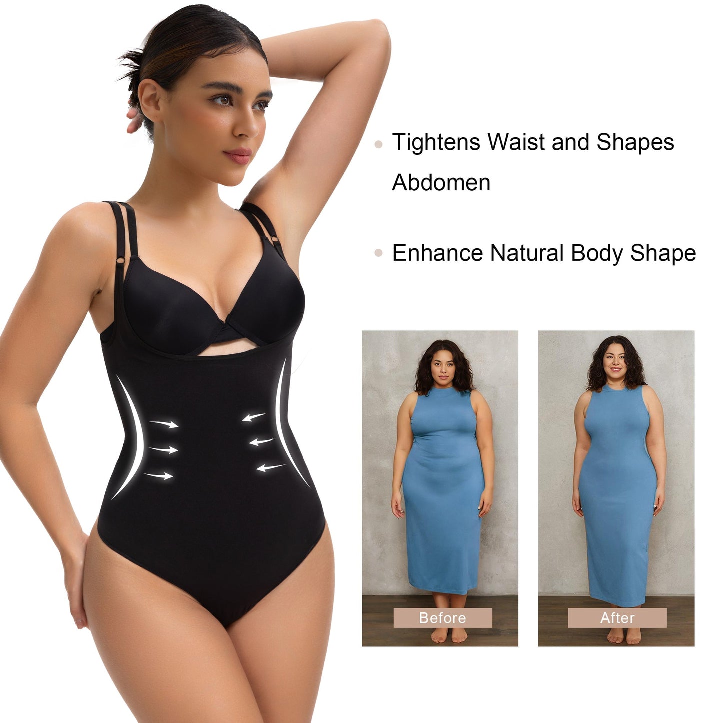SHAPEDY Seamless Open-Bust Tummy Control Thong Bodysuit