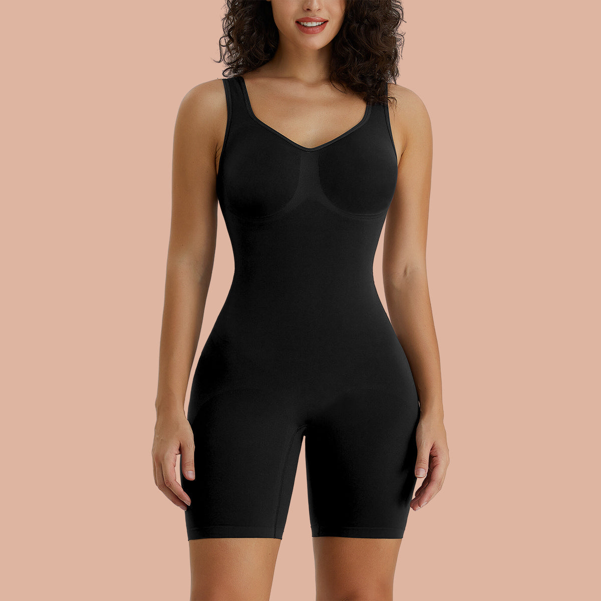 SHAPEDY Seamless Wide Starps Mid-Thigh Bodysuit