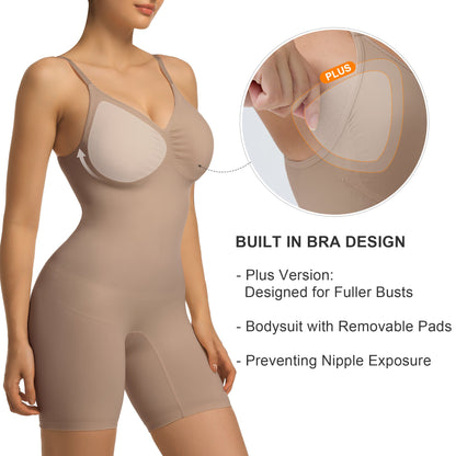 SHAPEDY Mid-Thigh Tummy Control Bodysuit with Removable Pads