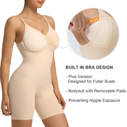 SHAPEDY Mid-Thigh Tummy Control Bodysuit with Removable Pads