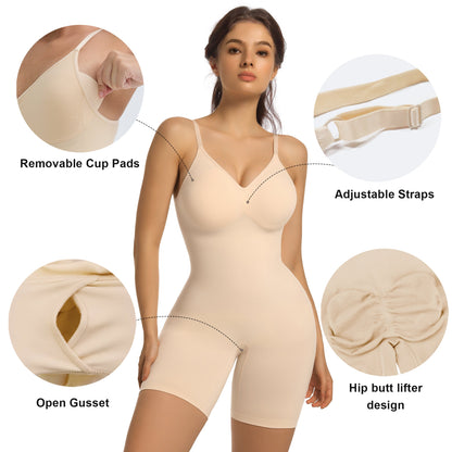 SHAPEDY Mid-Thigh Tummy Control Bodysuit with Removable Pads
