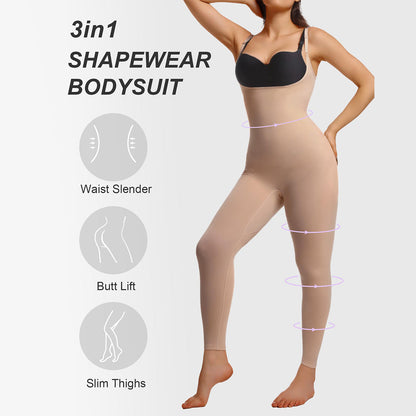 SHAPEDY 3-in-1 Seamless Open-Bust Tummy Control Legging Bodysuit