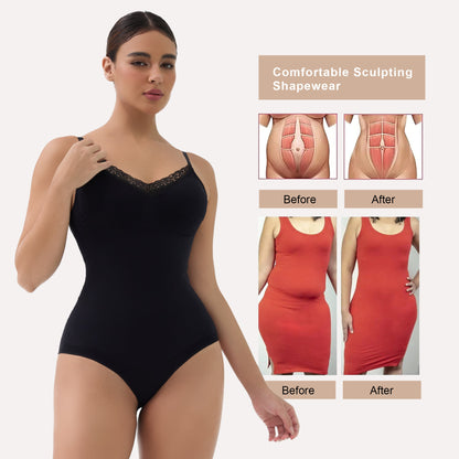 SHAPEDY Lace Seamless Adjustable Straps Tummy Control Brief Bodysuit