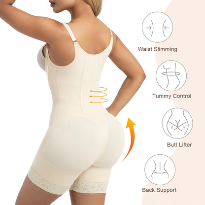 SHAPEDY 6-Steel-Bones Tummy Control Zip & Hooks Faja with Butt Lift