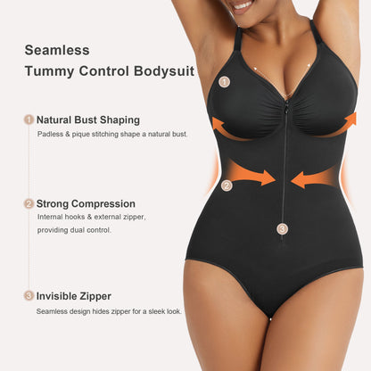 SHAPEDY Zip-Up Tummy Control Brief Bodysuit