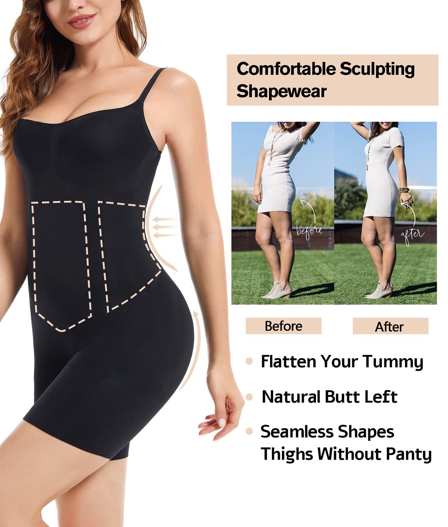 SHAPEDY One-Piece Seamless Core-Sculpting Shorts Bodysuit
