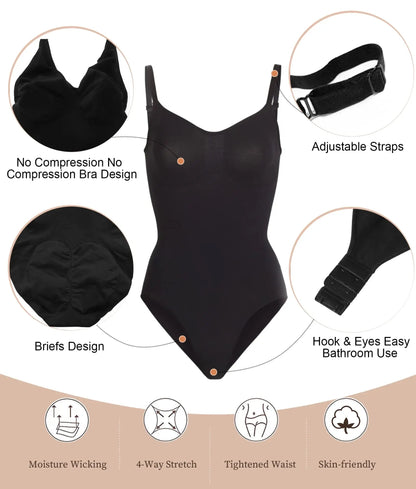 SHAPEDY Seamless Adjustable Straps Tummy Control Brief Bodysuit