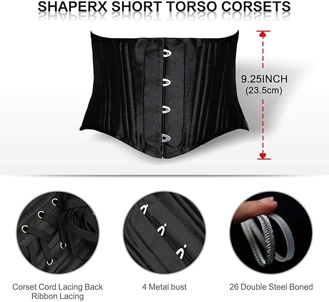SHAPERX 24-Steel-Bones Classic Cotton Corset Heavy Duty Waist Trainer