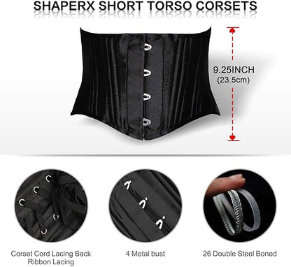 SHAPERX 24-Steel-Bones Classic Cotton Corset Heavy Duty Waist Trainer