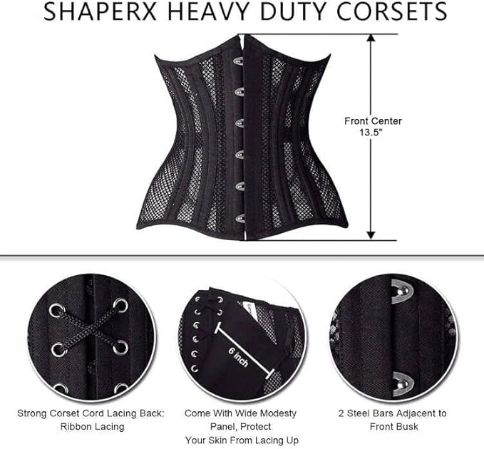 SHAPERX Longline 24-Steel-Bones Heavy Duty Cincher Weight Loss Corset