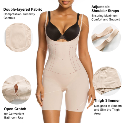 SHAPEDY One-Piece Seamless Core-Sculpting Open-Bust Shorts Bodysuit