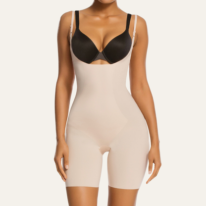 SHAPEDY One-Piece Seamless Core-Sculpting Open-Bust Shorts Bodysuit