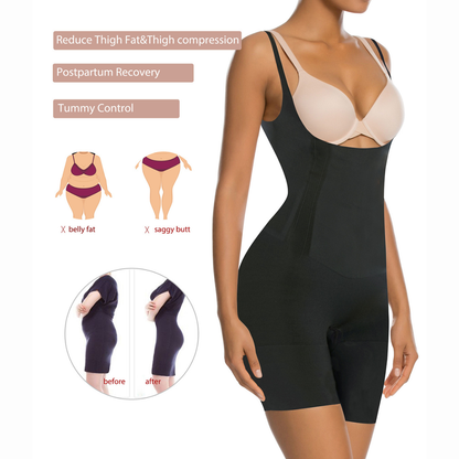 SHAPEDY One-Piece Seamless Core-Sculpting Open-Bust Shorts Bodysuit