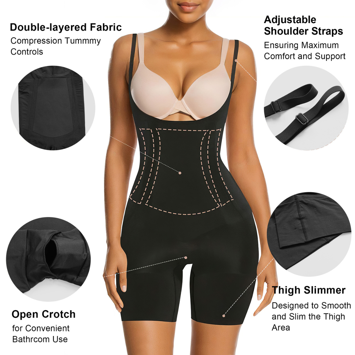 SHAPEDY One-Piece Seamless Core-Sculpting Open-Bust Shorts Bodysuit