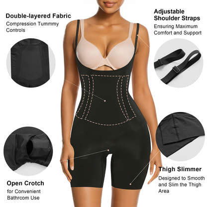 SHAPEDY One-Piece Seamless Core-Sculpting Open-Bust Shorts Bodysuit