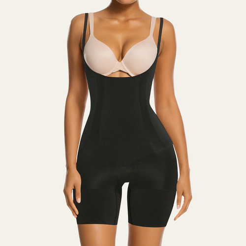 SHAPEDY One-Piece Seamless Core-Sculpting Open-Bust Shorts Bodysuit