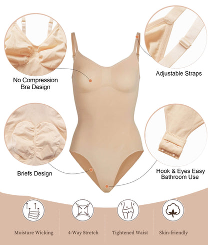 SHAPEDY Seamless Adjustable Straps Tummy Control Brief Bodysuit