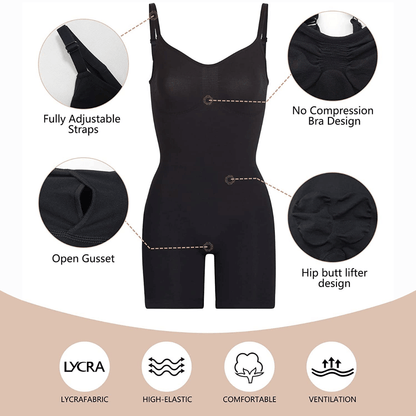 SHAPEDY Seamless Adjustable Straps Tummy Control Shorts Bodysuit