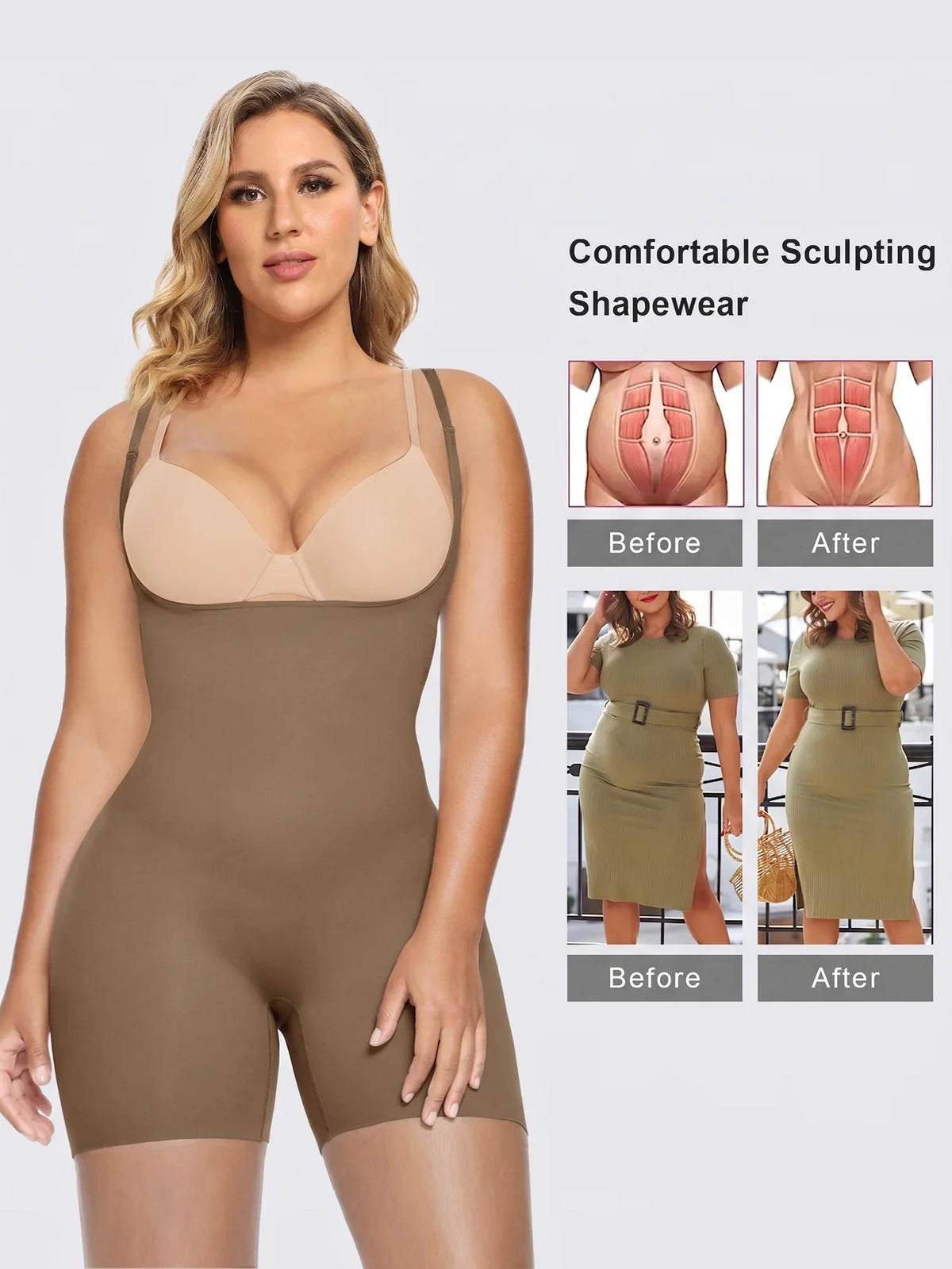 SHAPEDY Seamless Open-Bust Tummy Control Shorts Bodysuit