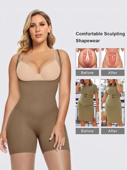 SHAPEDY Seamless Open-Bust Tummy Control Shorts Bodysuit