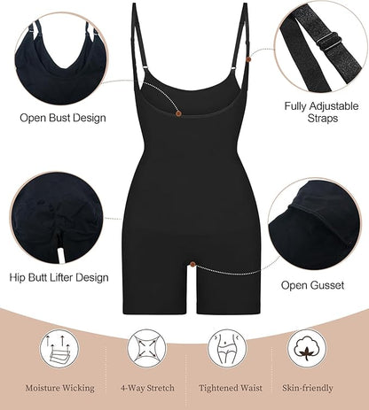 SHAPEDY Seamless Open-Bust Tummy Control Shorts Bodysuit