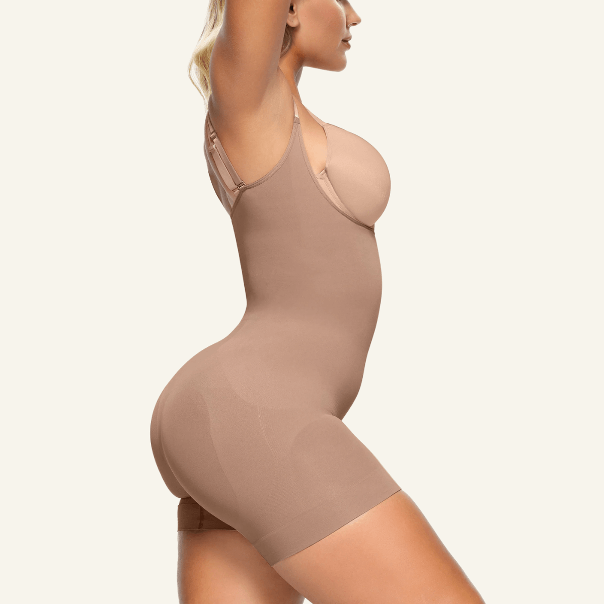 SHAPEDY Seamless Open-Bust Tummy Control Shorts Bodysuit