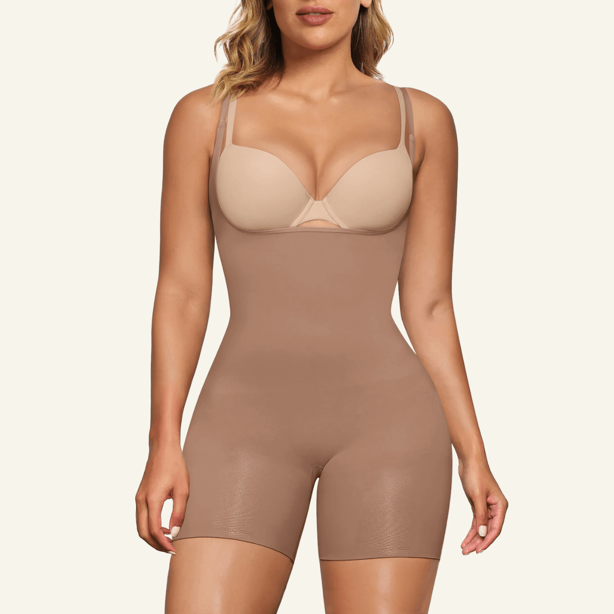 SHAPEDY Seamless Open-Bust Tummy Control Shorts Bodysuit