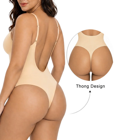 SHAPEDY Seamless Low-Back Tummy Control Thong Bodysuit