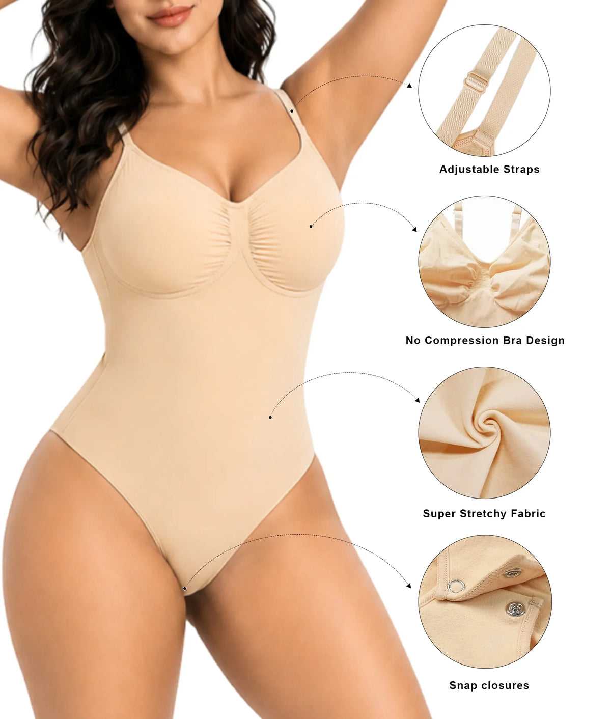 SHAPEDY Seamless Low-Back Tummy Control Thong Bodysuit