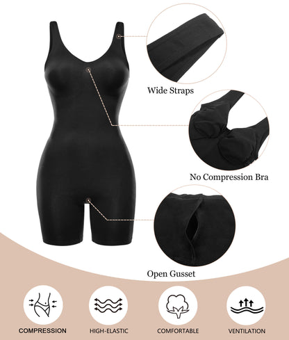 SHAPEDY Seamless Wide Starps Mid-Thigh Bodysuit