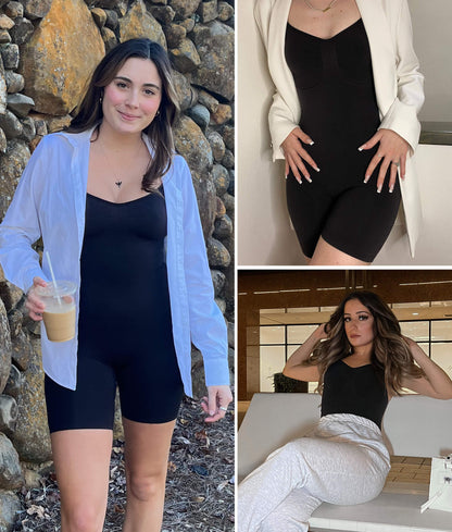 SHAPEDY Seamless Wide Starps Mid-Thigh Bodysuit