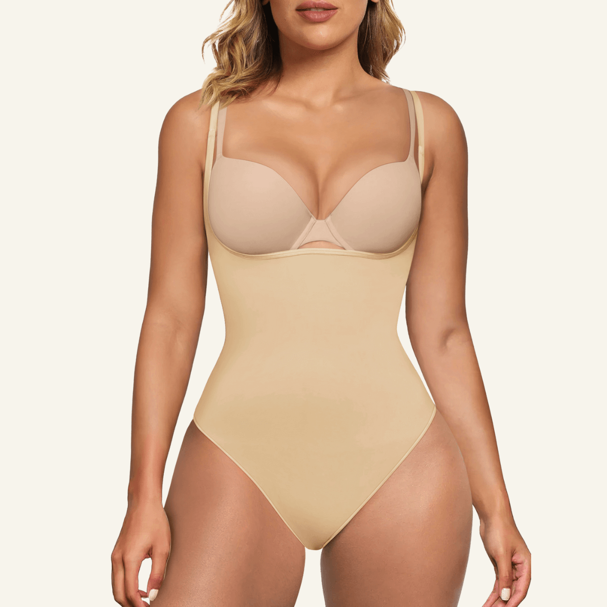 SHAPEDY Seamless Open-Bust Tummy Control Thong Bodysuit