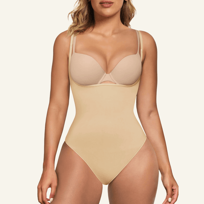 SHAPEDY Seamless Open-Bust Tummy Control Thong Bodysuit