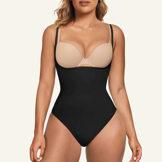 SHAPEDY Seamless Open-Bust Tummy Control Thong Bodysuit