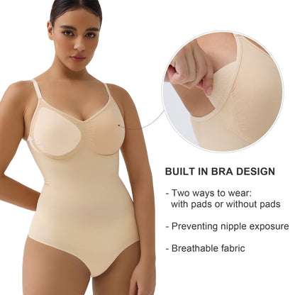 SHAPEDY Briefs Tummy Control Bodysuit with Removable Pads