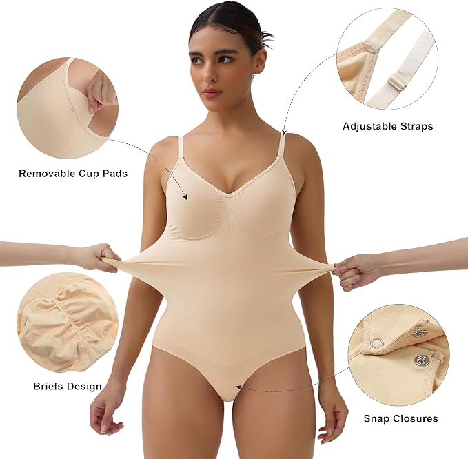 SHAPEDY Briefs Tummy Control Bodysuit with Removable Pads