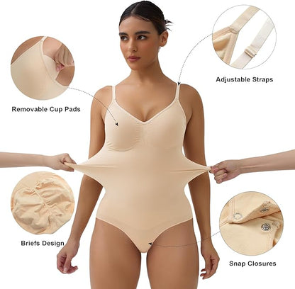 SHAPEDY Briefs Tummy Control Bodysuit with Removable Pads