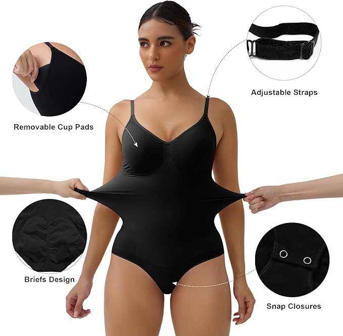 SHAPEDY Briefs Tummy Control Bodysuit with Removable Pads